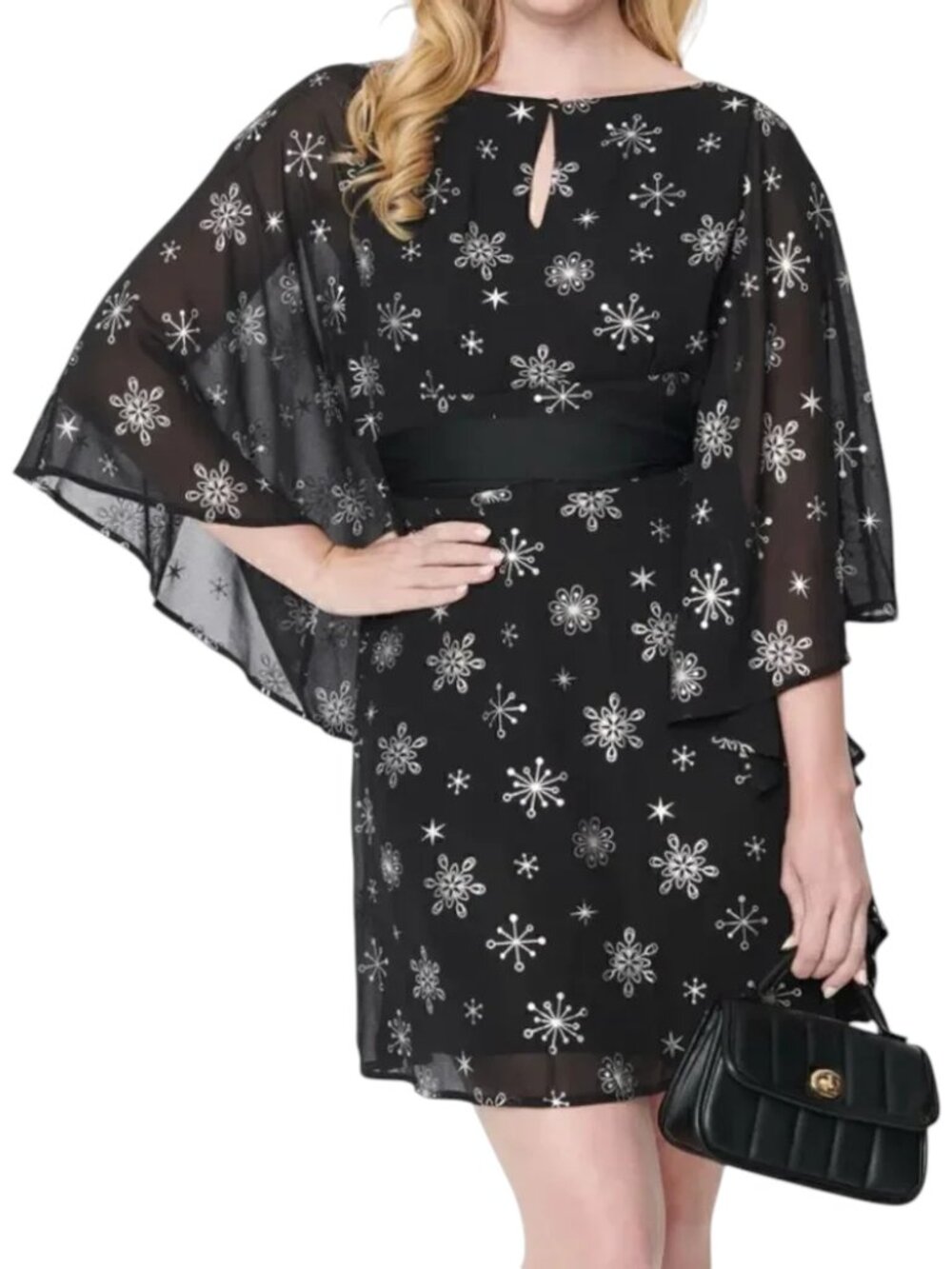 New Smak Parlour Black & Silver Snowflake Social Climber Caftan | 1X